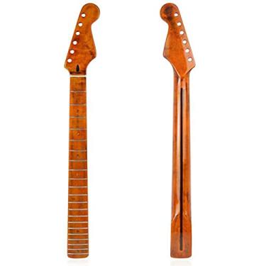 Imagem de Brteyes Substituição do pescoço para guitarra elétrica - DIY 22 Fret Maple Guitar Neck Fretboard Fingerboard Binding Compatível com guitarra elétrica ST Strat 66,5 cm