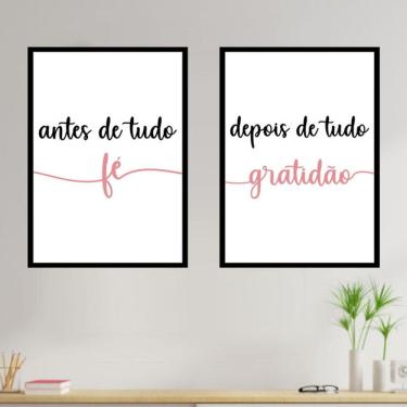 Imagem de Kit 2 Quadros Decorativos Fé e Gratidão Rosa