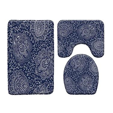 Imagem de Tapete de banho estilo étnico tibetano conjunto de 3 peças tapete de porta tapete de banheiro tapete antiderrapante tampa de assento de vaso sanitário produtos de banheiro, 1797l, conjunto de 3 peças, 450mmx750mm