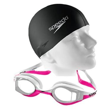 Imagem de Kit Natação Speedo Óculos Focus + Touca Flat Silicone (Rosa/Branco)