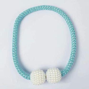 Imagem de Cortina suspensa com fivela de cortina magnética de 1 peça com fivela de bola acessórios para cortina de decoração para casa, azul claro