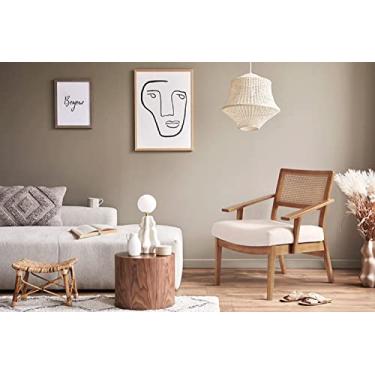 Imagem de Poltrona Decorativa Vitrola Meu Móvel de madeira – Madeira Pinus e Rattan Natural – Confortável e Sofisticada – Para Sala, Quarto e Escritório (Nozes e Tecido Bege)