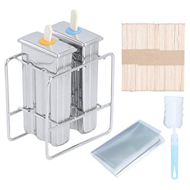 Imagem de 2 pe?as molde de picol¨¦ de a?o inoxid¨¢vel, fabricante de picol¨¦ caseiro DIY com rack, 55 varas de bambu, 10 sacos de armazenamento, kit de escova de limpeza(Flat Head), Molde de Sorvete A?o Inoxi