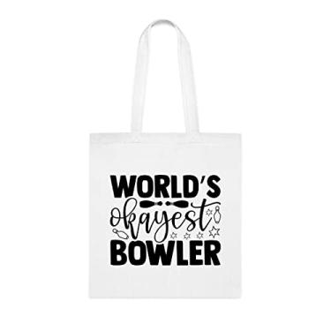 Imagem de World's Okayest Bowler, sacola divertida, bolsa de ombro, sacos reutilizáveis, cesta de Natal de aniversário, ideia de presente, Branco