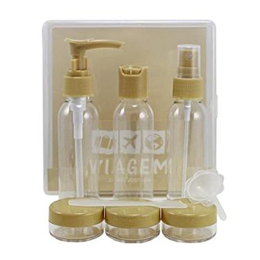 Imagem de Kit Organiza Viagem 9 Peças Frascos Shampoo Creme Bolsa Mala Cor:Bege