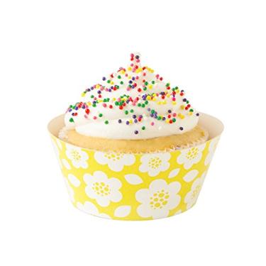 Imagem de Fox Run Conjunto de envoltório de cupcake havaiano, padrão, pacote com 12, roxo e amarelo