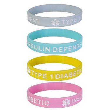 Imagem de Max Petals Pulseira de silicone tipo 1 com identificação de alerta médico dependente de insulina diabética pacote com 4 unidades