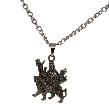 Imagem de Imagine Mart Goddess Durga Maa dando bênção sentada em tigre medalhão pingente juntamente com colar de corrente para homens e mulheres, Metal, Sem pedra preciosa