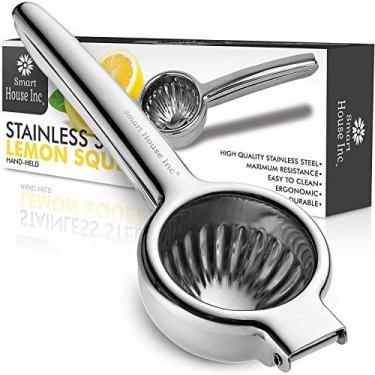 Imagem de Smart House Inc Espremedor de limão de aço inoxidável extra grande – espremedor manual de frutas com filtro de sementes e polpa – espremedor de metal para sucos de limão, limão, laranja e romã