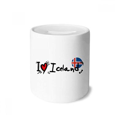 Imagem de DIYthinker I Love Iceland Word Flag Love Heart Illustration Money Box Saving Banks Ceramic Coin Case Kids Adults