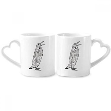 Imagem de Lindo pinguim animal retrato esboço casal caneca porcelana conjunto de cerâmica amante copo coração alça