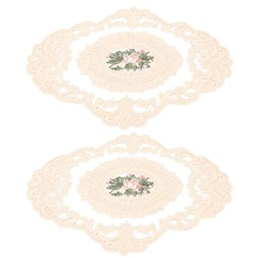Imagem de 2 Pçs Jogo Americano de Renda retrô, Estilo Francês retrô Antiderrapante Sem Desbotamento Multiuso Bordado Copo Tapete para Decoração de Mesa Decoração de Casa Restaurantes