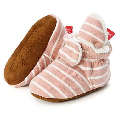 Imagem de Babelvit Botas de lã macia para bebês recém-nascidos, meninos e meninas, meias antiderrapantes para bebês primeiros caminhantes de inverno, 0202 Faixa rosa, 6-12 meses