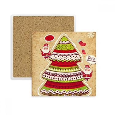 Imagem de Porta-copos com ilustração quadrada para presente de árvore de Natal com suporte de subplaca e pedra isolante