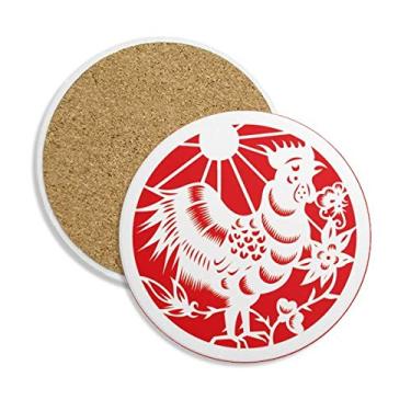 Imagem de Caneca de porta-copos de arte do zodíaco chinês, corte de papel, pedra absorvente de proteção de mesa