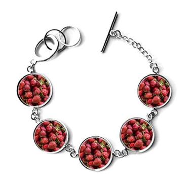 Imagem de DIYthinker Bracelete com pingente de corrente de morango com imagem de frutas vermelhas