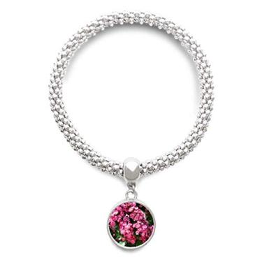 Imagem de DIYthinker Pulseira com pingente de prata de folhas verdes lindas flores rosa pingente corrente ajustável