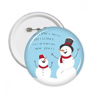 Imagem de Feliz Natal boneco de neve azul padrão céu pinos redondos emblema botão decoração roupas presente 5 peças