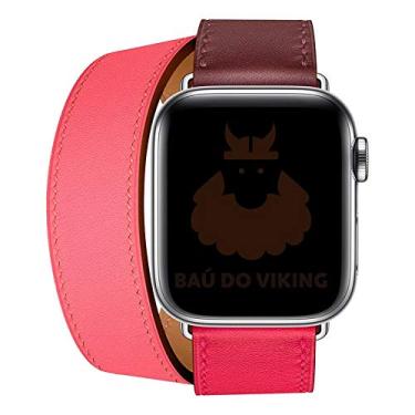Imagem de Pulseira Couro Double Tour Duas Voltas, compatível com Apple Watch (Rosa Marrom, 38/40/41mm)
