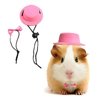 Imagem de SEIS 2 peças chapéu de hamster dia dos namorados e gravata borboleta porquinho-da-índia chapéu preto com gravata borboleta legal para animais de estimação pequeno traje cosplay para ratos planador de açúcar chinchila furão ouriços (rosa)