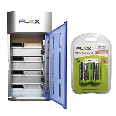 Imagem de Carregador Flex AA AAA C D Baterias 9v Led com 6 Pilhas C 4500 mAh Recarregáveis Universal FX-C06