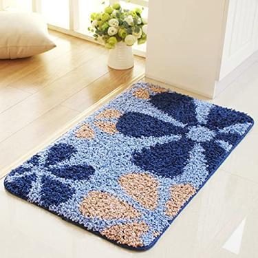 Imagem de jia cool Tapete de banheiro antiderrapante (23,6 x 85,4) absorvente macio microfibra fofa, lavável na máquina, tapete de banheiro grosso de pelúcia, flores azuis