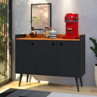 Imagem de Aparador Buffet 3 Portas Balcão Moderno Multiuso Pequeno 90 cm Sala Estar Jantar Escritório Wood New- Preto/Cinamomo -RPM Móveis