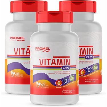 Imagem de Kit Com 3 Vitamin Promel Vit C, D e Zinco 60 Caps de 750mg-Unissex