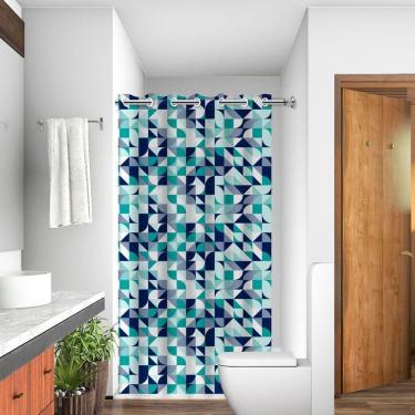 Imagem de Cortina de Box Estampada Geométrica Com Ilhós - Diversos Modelos Azul Verde