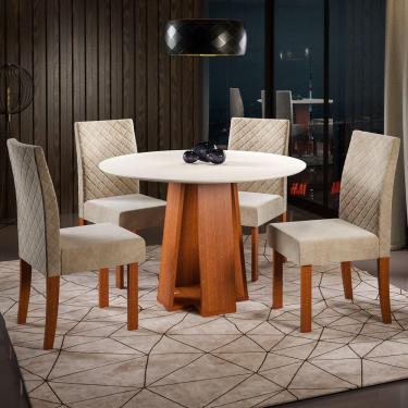 Imagem de Conjunto Sala de Jantar 1 Mesa Redonda 100cm com 4 Cadeiras Beatriz Espresso Móveis Cherry/Off White