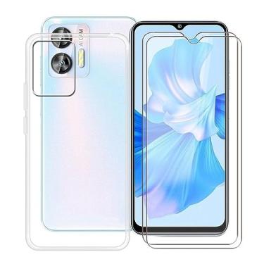 Imagem de HGJTFANY Capa de telefone para Oukitel C35 (6,5 polegadas) com 2 películas de vidro temperado, [antiamarelo X à prova de choque] Capa amortecedora de TPU transparente e macia para Oukitel C35 - Transparente