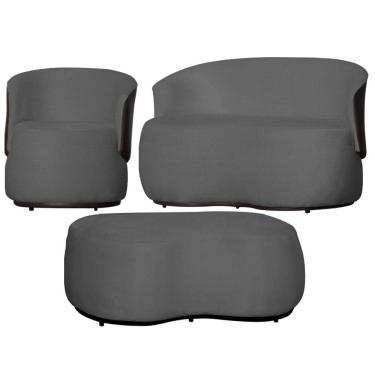 Imagem de Kit 1 Poltrona 1 Namoradeira e 1 Puff Grande Suede Estilo Orgânico Beatriz Composê Corino Marrom - Estopar