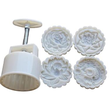 Imagem de lanema Molde de pressão de bolo de lua com padrão de flor, carimbos de biscoitos, ferramenta de decoração chinesa de bolo de lua de meados de outono para cookies DIY