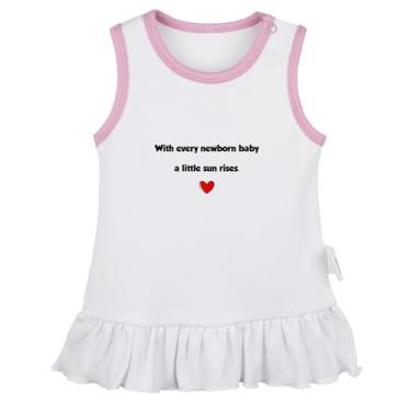 Imagem de With Every Bewborn Baby a Little Sun Rises Vestidos engraçados para bebês vestido de princesa infantil recém-nascido lindas saias de babados, Vestido branco sem mangas, 6-12 Meses