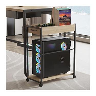 Imagem de GRFIT Suporte de CPU Suporte de torre de PC de mesa de 2 camadas com armazenamento, suporte de caixa de PC móvel, estrutura de aço resistente, suporte de CPU com rodas de bloqueio para suporte de torre de PC de escritório em casa (Cor: B)