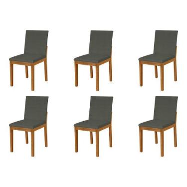 Imagem de Kit 6 Cadeiras De Jantar Luxo Pérola Estofadas Em Linho Chumbo Base Ma