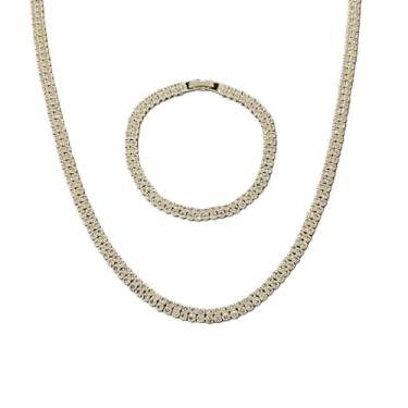 Imagem de Conjunto Corrente Colar e Pulseira Masculina Dourada Italiana Riviera Dupla Ice Cravejada com Pedras de Zirconia Estilo Neymar