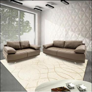 Imagem de Conjunto Sofás Herval 2 e 3 Lugares Lenox, Couro Marrom