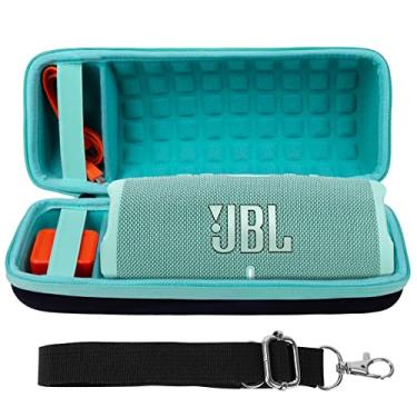 Imagem de co2CREA Estojo rígido de substituição para JBL Charge 4 / Substituição para alto-falante Bluetooth portátil JBL Charge 5 à prova d'água (capa preta + interior azul-petróleo)