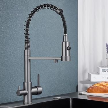 Imagem de Filtro de água de cozinha filtrado preto, torneiras de cozinha com filtro duplo, misturador de purificação de água, guindaste de água para cozinha, cinza fosco