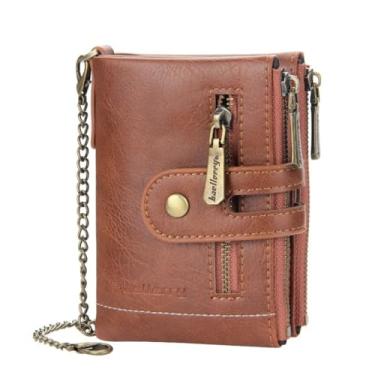 Imagem de TOKSHOP Carteira Antifurto de Couro Legítimo Masculina Feminina com Corrente para Moedas Cédulas Documentos Carteira de Bolso (Marrom Claro)