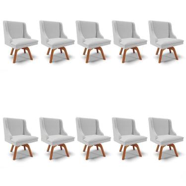 Imagem de Kit 10 Cadeiras Estofadas Para Sala De Jantar Base Giratória De Madeira Lia Linho Cinza - Ibiza