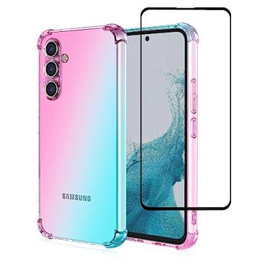 Imagem de Capa para Samsung Galaxy A34 5G com protetor de tela, capa para Samsung A34 transparente ultrafina macia TPU bumper capa transparente gradiente Rainbo Capa para Samsung Galaxy A34 (Rosa/Verde)