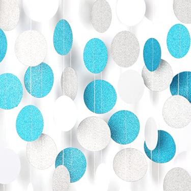 Imagem de Serpentinas de guirlanda de decoração de festa azul-turquesa branco-prata - faixa de papel de aniversário feminina de 1,5 m para menina congelada, formatura casamento despedida de solteiro noivado nupcial chá de bebê decoração panduola