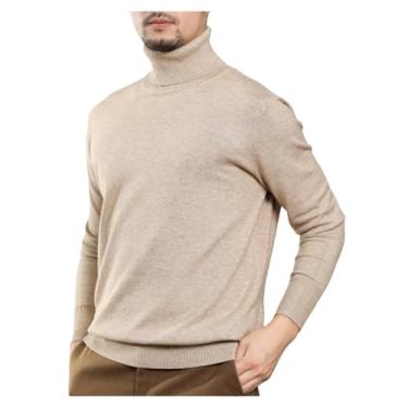 Imagem de Suéter masculino de cor sólida, gola rolê, macio, grosso, clássico, gola rolê, Cáqui, G