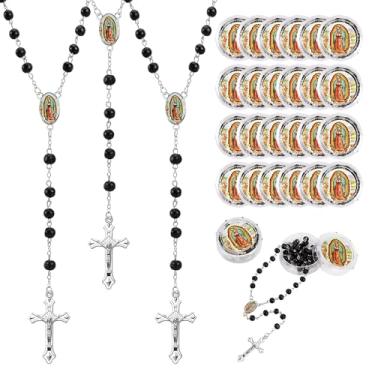 Imagem de 24 peças de contas pretas de rosário a granel para lembrancinhas de batismo, virgen De Guadalupe Rosarios Catolicos lembrancinhas de primeira comunhão para convidados, Recuerdos Para 15 anos de quinze anos, lembrancinhas de festa de quinze anos para convidados