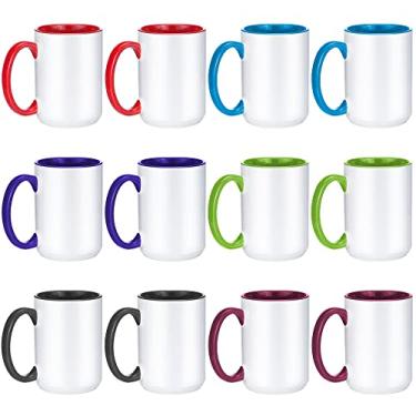 Imagem de TANGLONG Sublimation Mugs 15 oz Sublimation Mugs Blank Sublimation Cups Sublimation Coffee Mugs Tazas Para Sublimacion Sublimation Coating for Mugs 6 Assorted Colors Set of 12