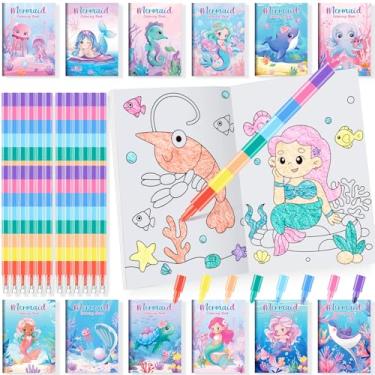 Imagem de BenLouis 24 Mermaid Mini Coloring Books Kids with 24 Stacking Crayons Little Mermaid Theme Party Favors Activity Books Bulk for Kids Mermaid Birthday Goodie Bag Gift Stuffer Classroom Reward