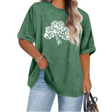 Imagem de IN'VOLAND Camiseta feminina plus size verão gola redonda túnica casual manga curta camiseta solta, Trevos - verde, 23 Plus Size