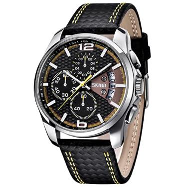 Imagem de SKMEI Relógios masculinos pulseira de couro preto esportivo grande rosto grande luxo à prova d'água luminoso moda vestido casual analógico quartzo cronógrafo presente pai relógio de pulso, Ponteiros